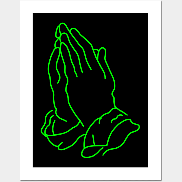 minimalistic line art praying hands in neon green (tattoo) Wall Art by acatalepsys 